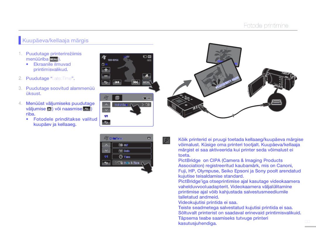 Samsung HMX-H304BP/EDC manual Fotode printimine, Kuupäeva/kellaaja märgis 