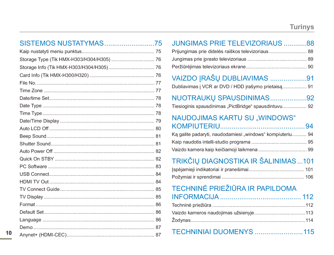 Samsung HMX-H304BP/EDC manual Sistemos Nustatymas, Naudojimas Kartu SU „WINDOWS, Trikčių Diagnostika IR Šalinimas 