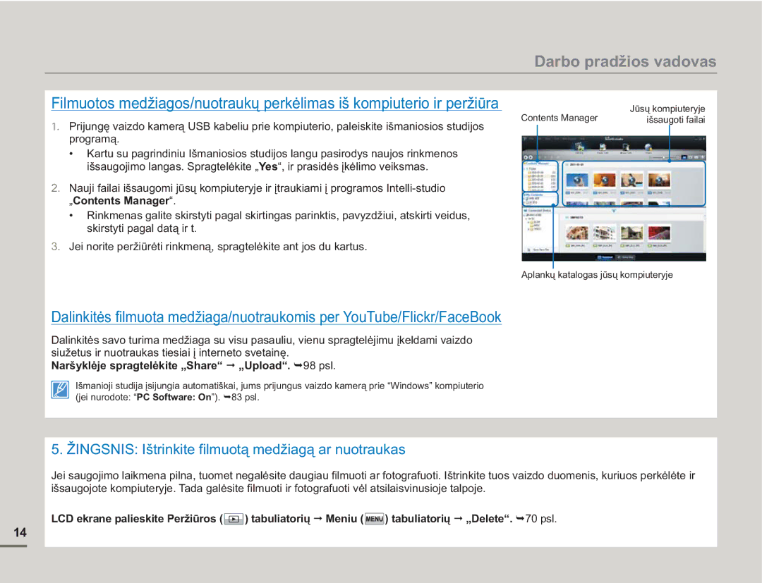 Samsung HMX-H304BP/EDC manual „Contents Manager, Naršyklėje spragtelėkite „Share „Upload psl 