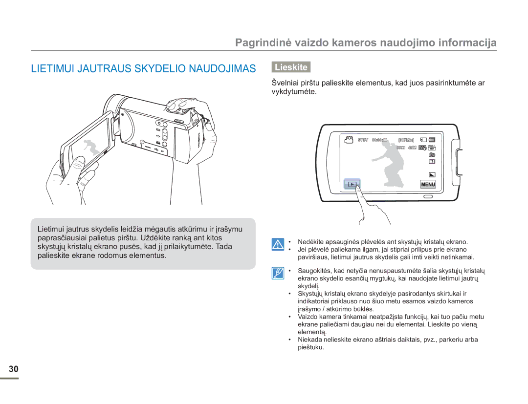 Samsung HMX-H304BP/EDC manual Lietimui Jautraus Skydelio Naudojimas Lieskite 