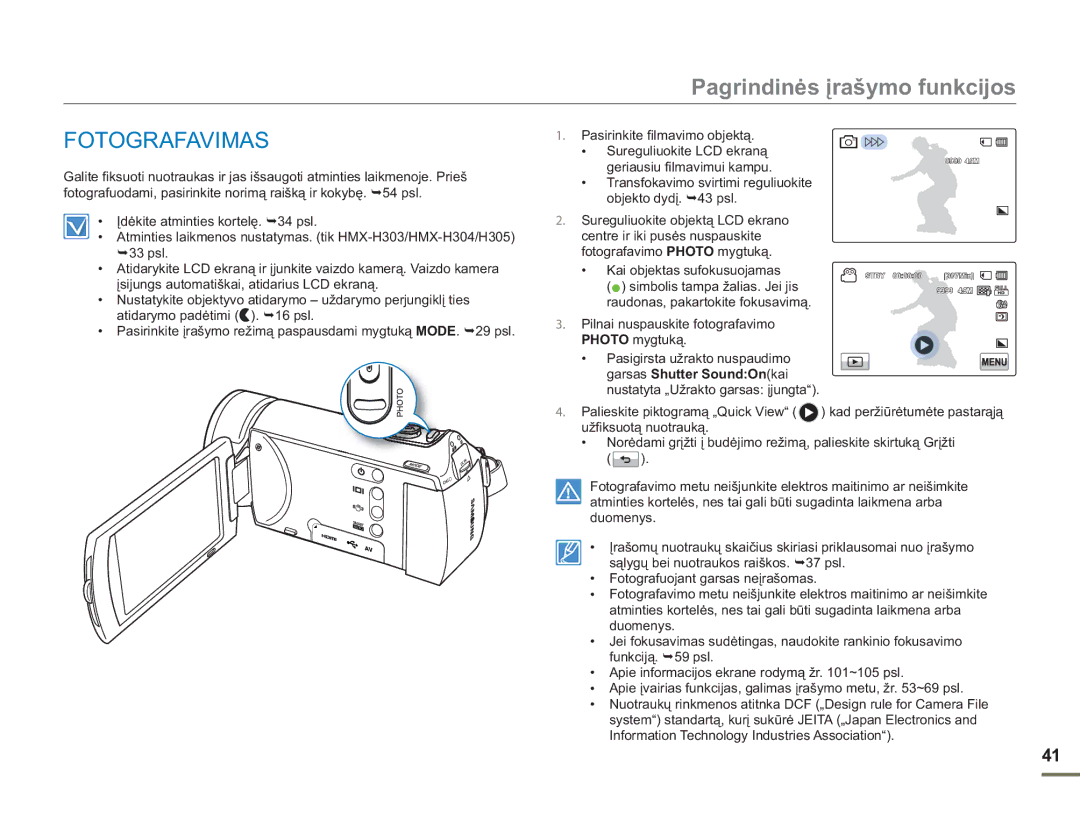 Samsung HMX-H304BP/EDC manual Fotografavimas 