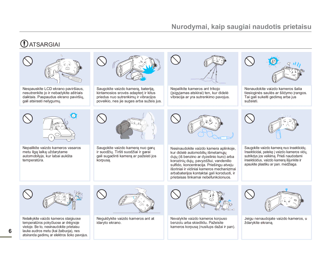 Samsung HMX-H304BP/EDC manual Atsargiai 