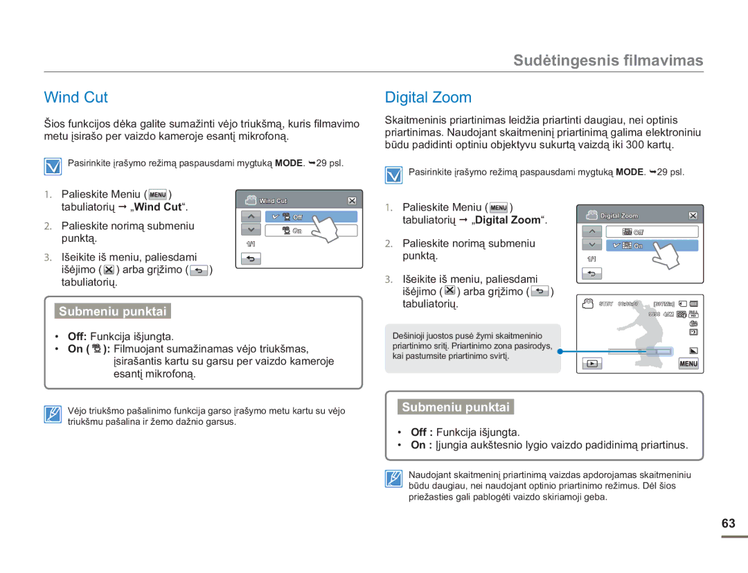 Samsung HMX-H304BP/EDC manual Wind Cut, Digital Zoom 