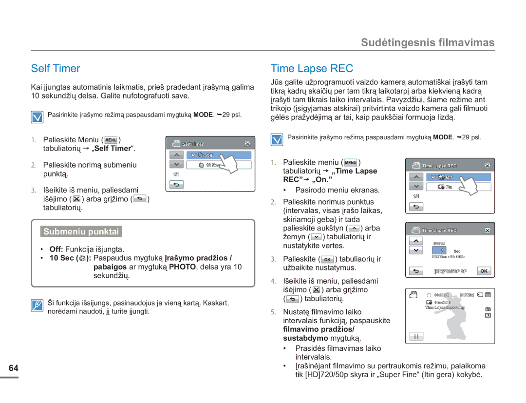 Samsung HMX-H304BP/EDC manual Self Timer, Time Lapse REC 