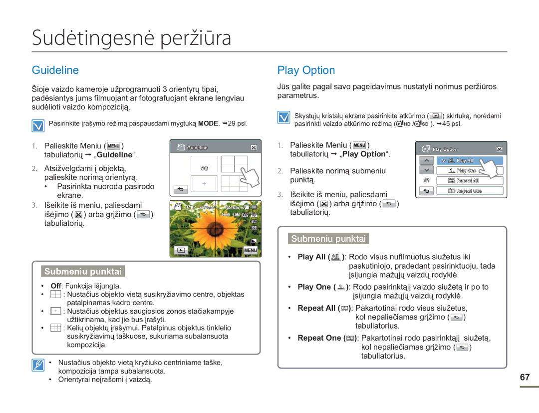 Samsung HMX-H304BP/EDC manual Sudėtingesnė peržiūra, Guideline, Play Option 