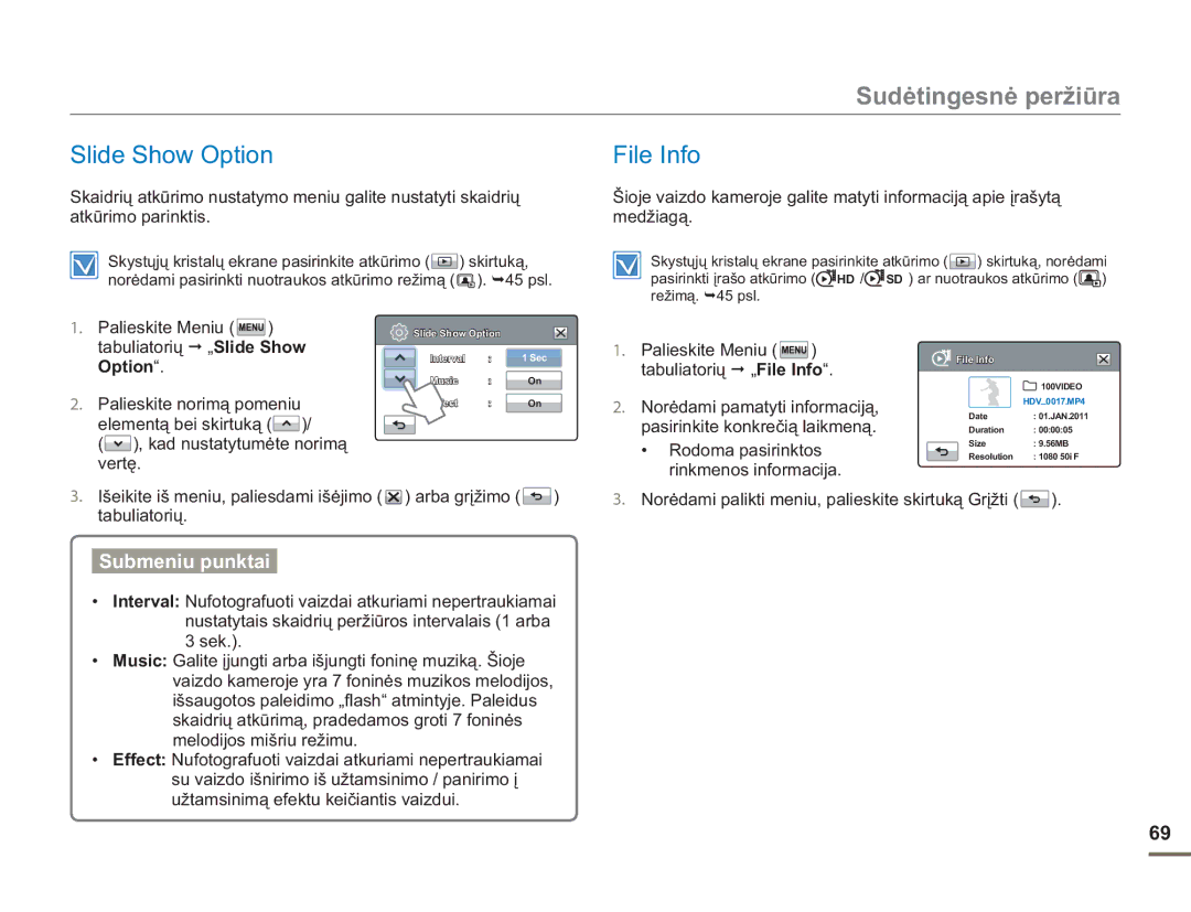 Samsung HMX-H304BP/EDC manual Slide Show Option File Info 