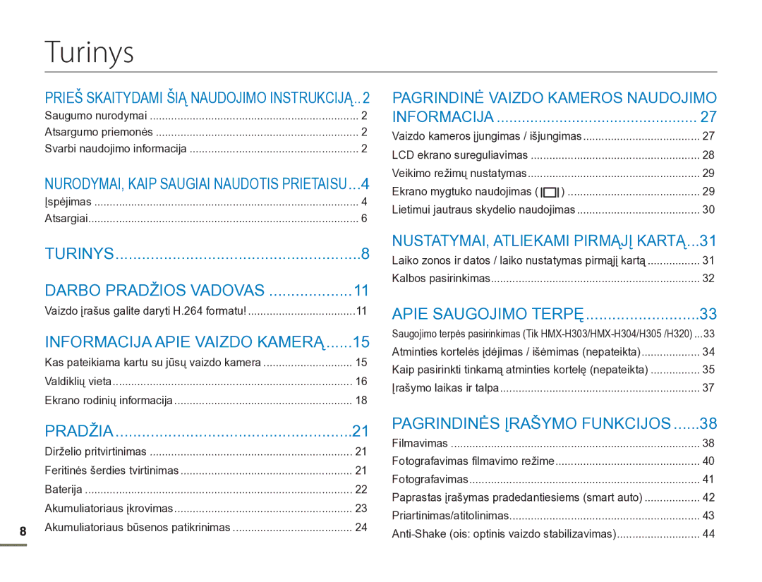 Samsung HMX-H304BP/EDC manual Turinys 