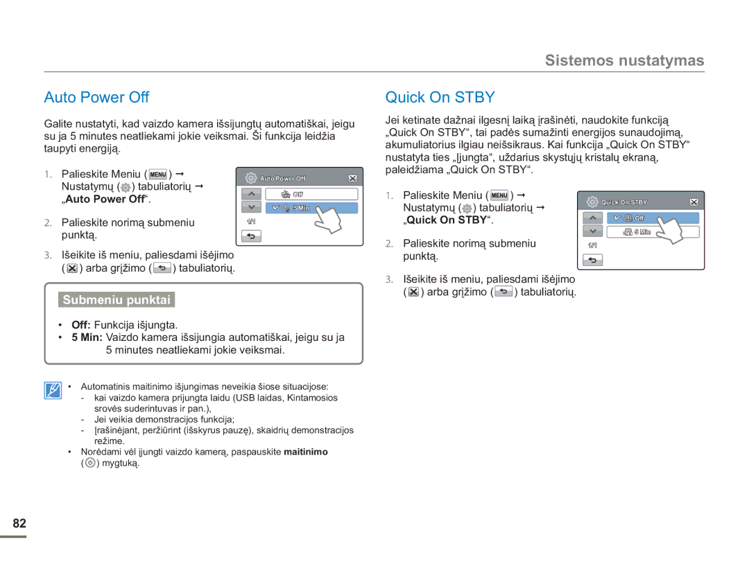 Samsung HMX-H304BP/EDC manual „Auto Power Off, „Quick On Stby 