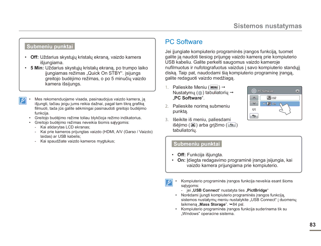 Samsung HMX-H304BP/EDC manual Palieskite Meniu Nustatymų tabuliatorių „PC Software 