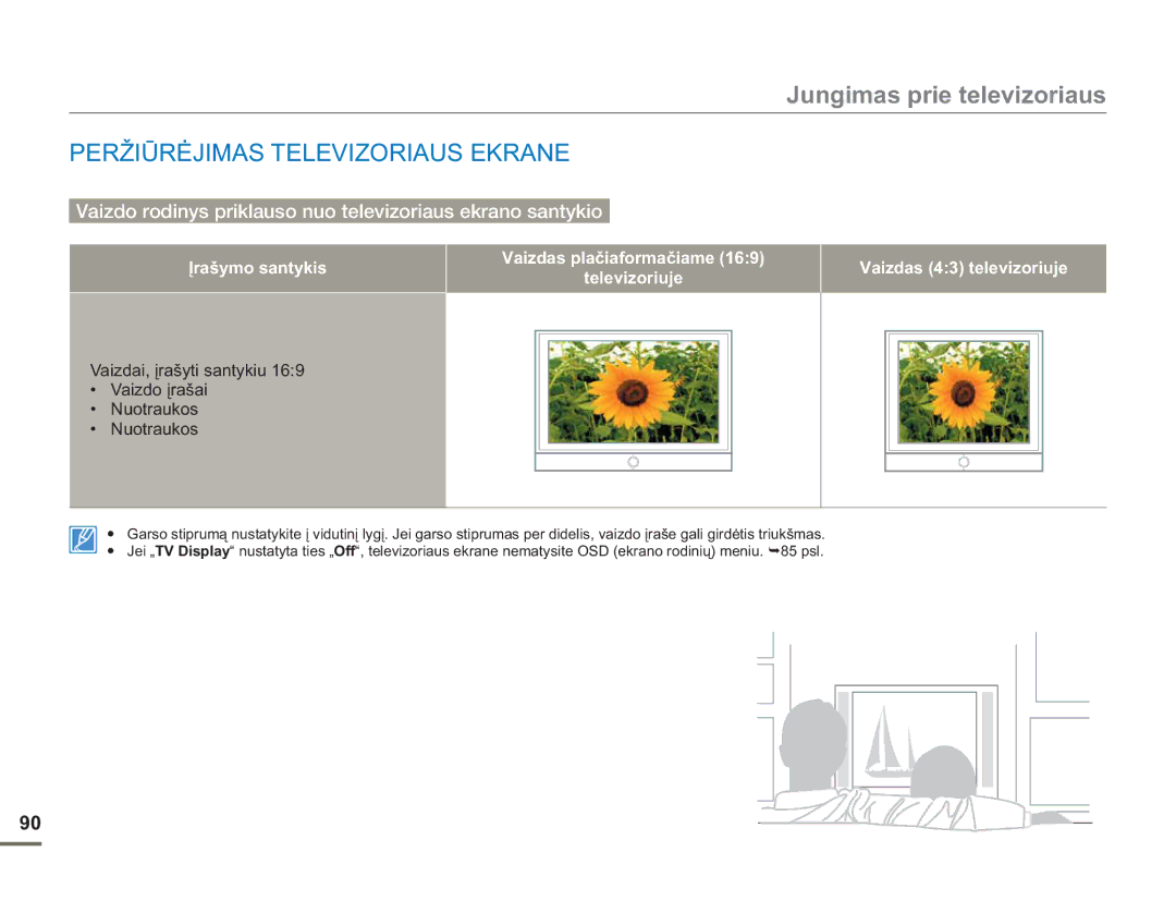 Samsung HMX-H304BP/EDC manual Peržiūrėjimas Televizoriaus Ekrane, Įrašymo santykis 