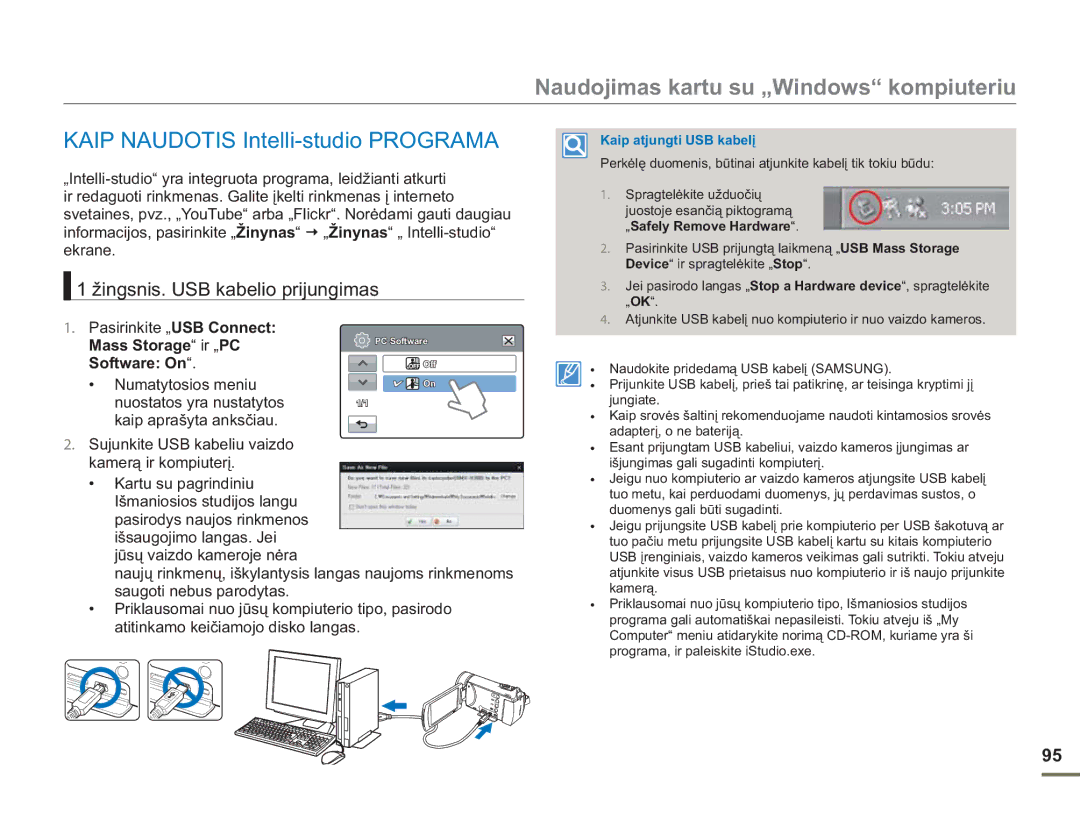 Samsung HMX-H304BP/EDC manual Naudojimas kartu su „Windows kompiuteriu, Kaip Naudotis Intelli-studio Programa 