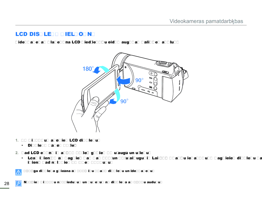 Samsung HMX-H304BP/EDC manual Videokameras pamatdarbības, LCD Displeja Pielāgošana 