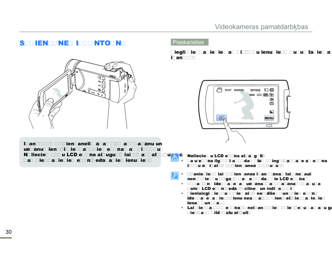 Samsung HMX-H304BP/EDC manual Skārienpaneļa Izmantošana 