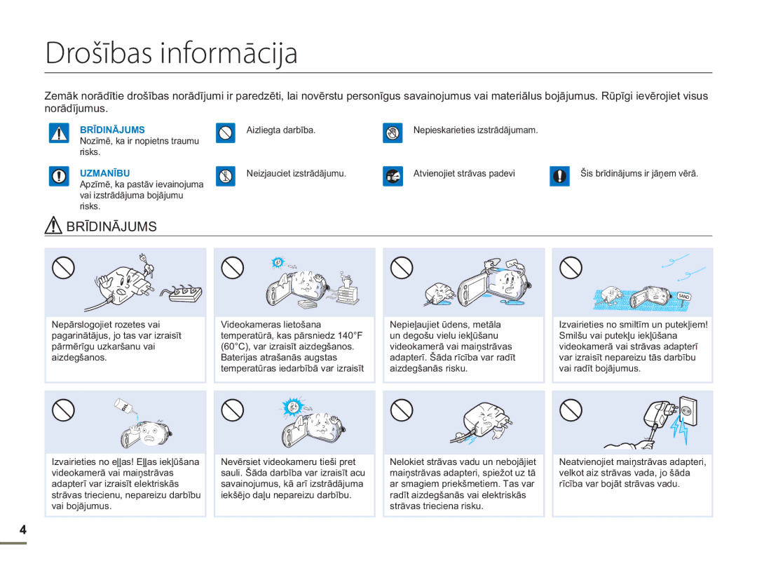 Samsung HMX-H304BP/EDC manual Drošības informācija, Uzmanību 