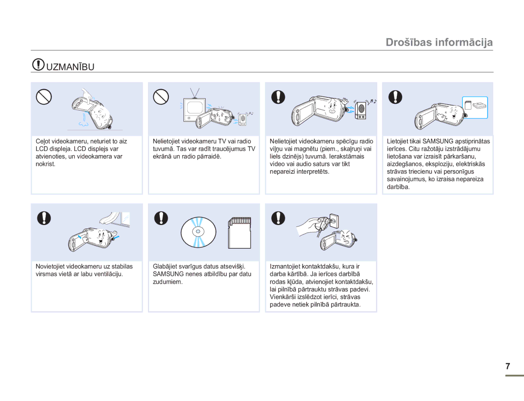 Samsung HMX-H304BP/EDC manual Drošības informācija 