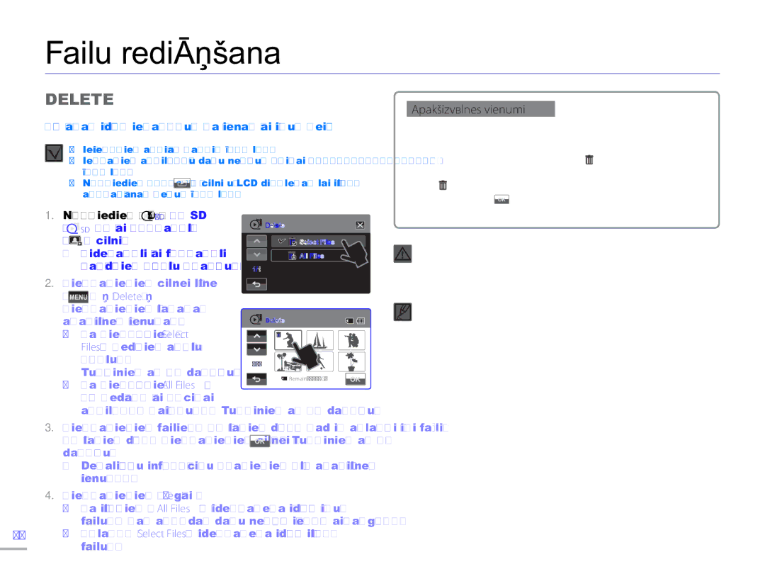 Samsung HMX-H304BP/EDC manual Failu rediģēšana, Delete 