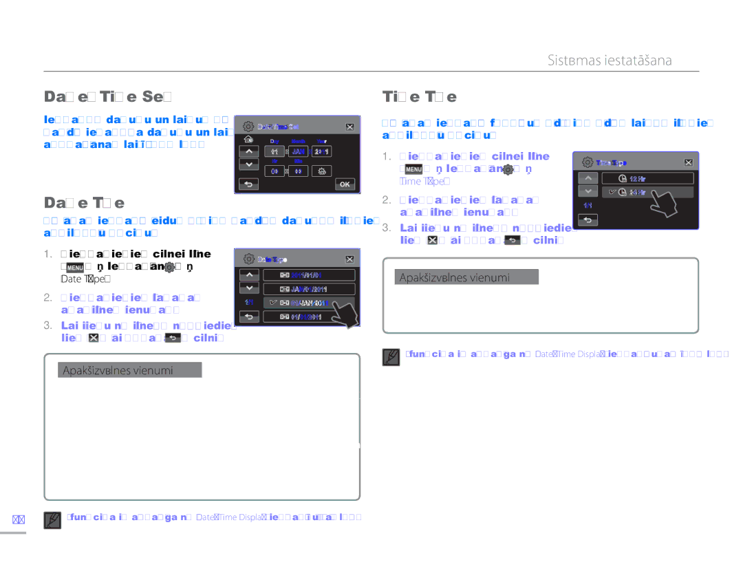 Samsung HMX-H304BP/EDC manual Date/Time Set Time Type, Iestatīšana Date Type 