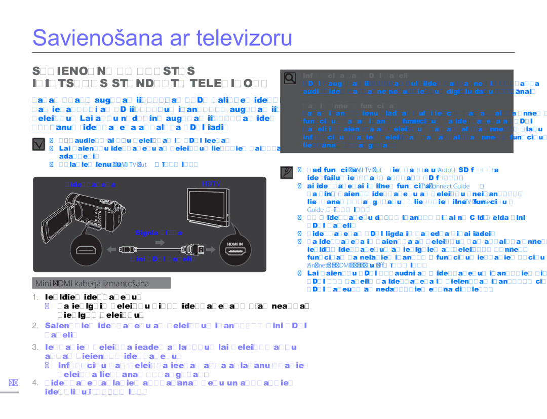 Samsung HMX-H304BP/EDC manual Savienošana ar televizoru, Savienošana AR Augstas Izšķirtspējas Standarta Televizoru 