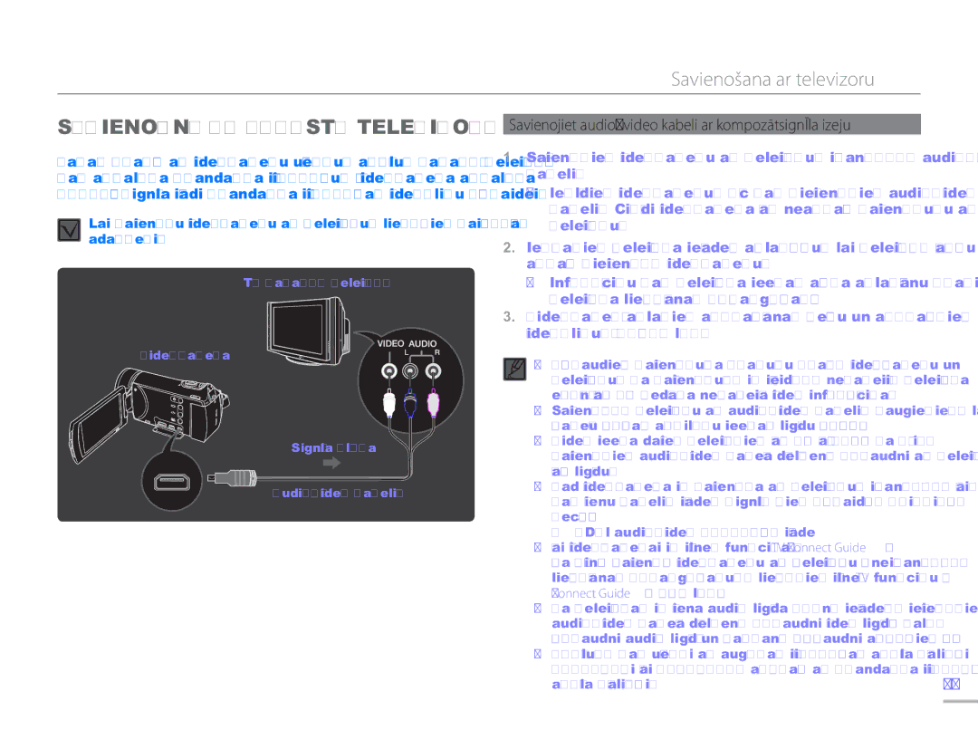 Samsung HMX-H304BP/EDC manual Savienošana ar televizoru, Secībā Hdmi audio/video kompozīt izvade, Attēla kvalitāti 