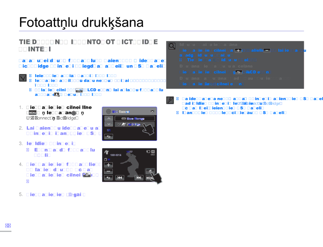 Samsung HMX-H304BP/EDC manual Fotoattēlu drukāšana, Tiešā DRUKĀŠANA, Izmantojot Pictbridge Printeri, USB Connect PictBridge 