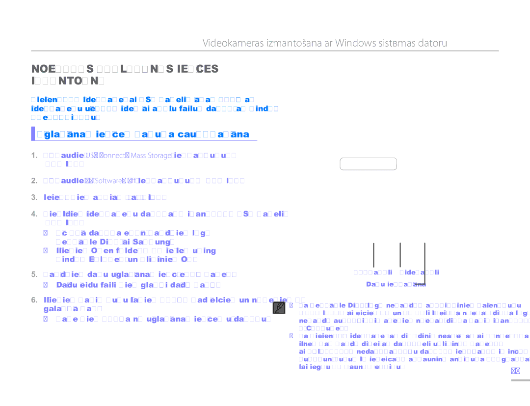 Samsung HMX-H304BP/EDC manual Noņemamas Uzglabāšanas Ierīces Izmantošana, Uzglabāšanas ierīces satura caurskatīšana 