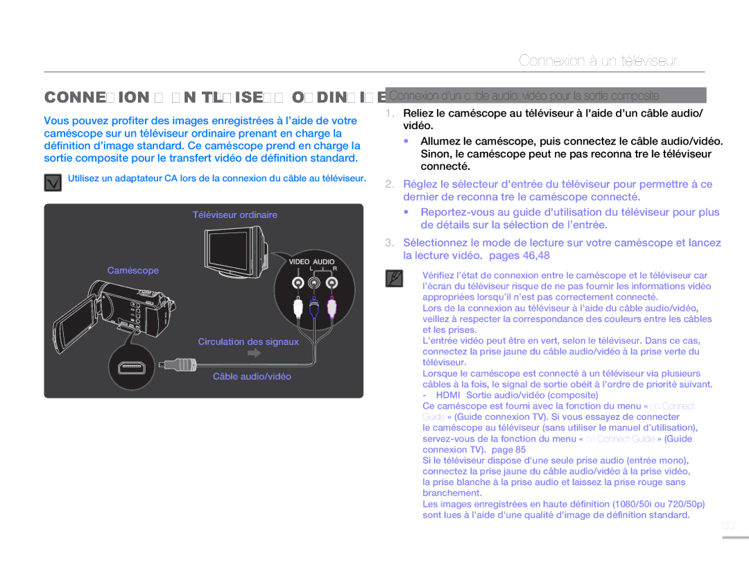 Samsung HMX-H320BP/EDC, HMX-H304SP/MEA, HMX-H300BP/EDC manual Connexion à un téléviseur, Connexion a UN Téléviseur Ordinaire 