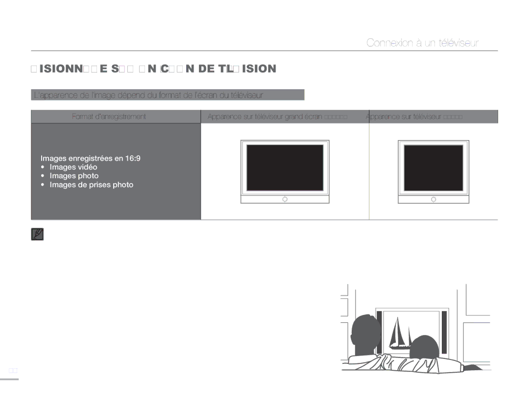 Samsung HMX-H320RP/EDC, HMX-H304SP/MEA manual Visionnage SUR UN Écran DE Télévision, Apparence sur téléviseur grand écran 