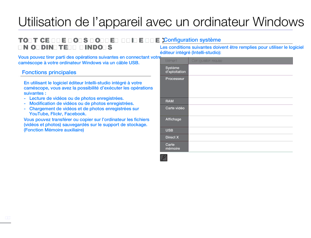 Samsung HMX-H304BP/EDC, HMX-H304SP/MEA Tout CE QUE Vous Pouvez Faire Avec UN Ordinateur Windows, Fonctions principales 