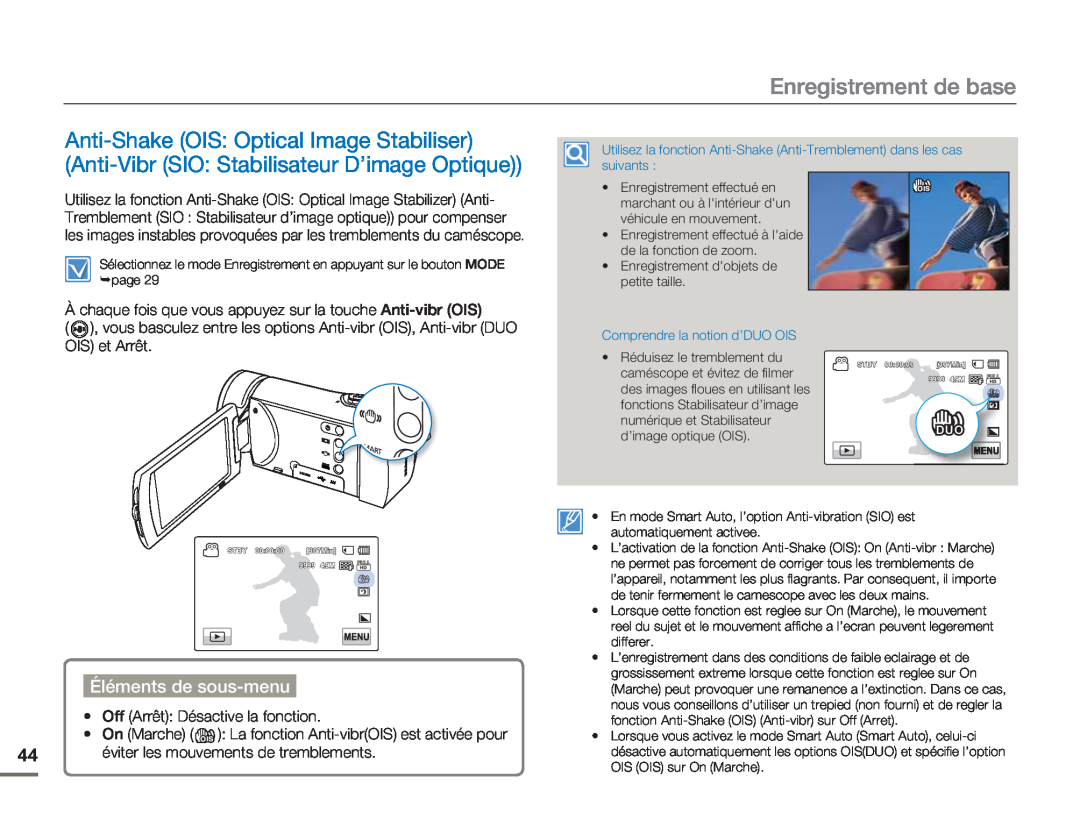 Samsung HMX-H300RP/EDC manual Anti-Shake OIS Optical Image Stabiliser, Anti-Vibr SIO Stabilisateur D’image Optique 