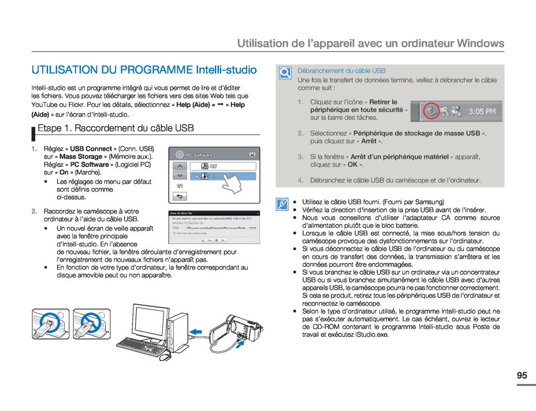 Samsung HMX-H304BP/MEA manual Utilisation de l’appareil avec un ordinateur Windows, UTILISATION DU PROGRAMME Intelli-studio 