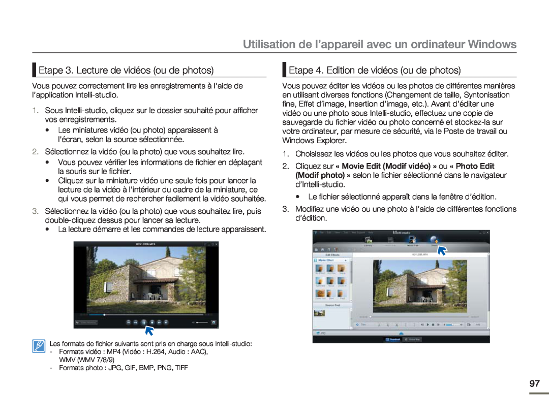 Samsung HMX-H320RP/EDC manual Utilisation de l’appareil avec un ordinateur Windows, Etape 3. Lecture de vidéos ou de photos 