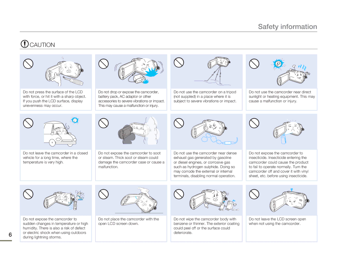 Samsung HMX-H305BN/HMX-H305SN/HMX-H305RN/HMX-H305UN, HMX-H303BN/HMX-H303SN/HMX-H303RN/HMX-H303UN Safety information 