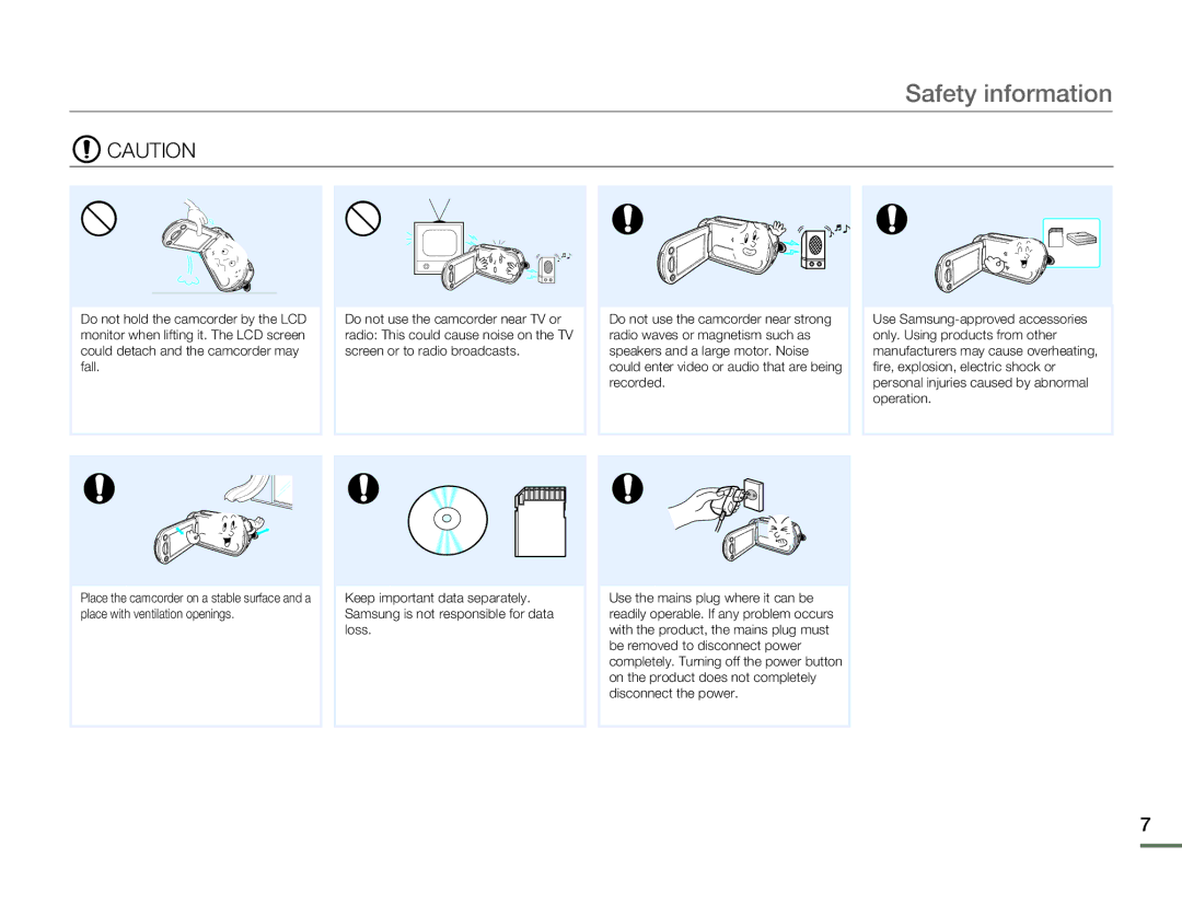 Samsung HMX-H303BN/HMX-H303SN/HMX-H303RN/HMX-H303UN, HMX-H305BN/HMX-H305SN/HMX-H305RN/HMX-H305UN Safety information 