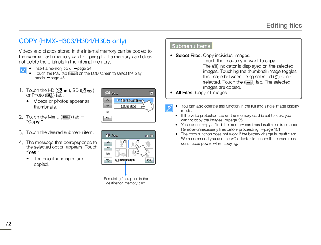 Samsung HMX-H303BN/HMX-H303SN/HMX-H303RN/HMX-H303UN user manual Copy HMX-H303/H304/H305 only 