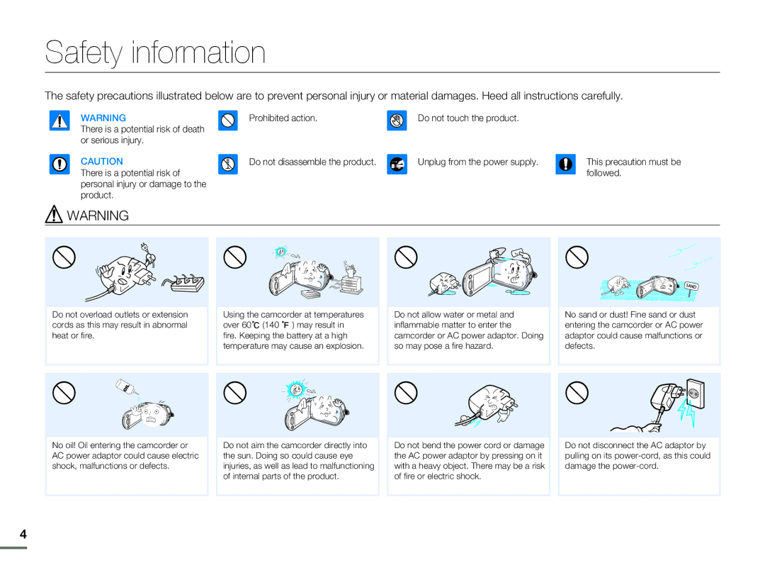 Samsung HMX-H300BN/HMX-H300SN/HMX-H300RN/HMX-H300UN user manual Safety information, Followed 