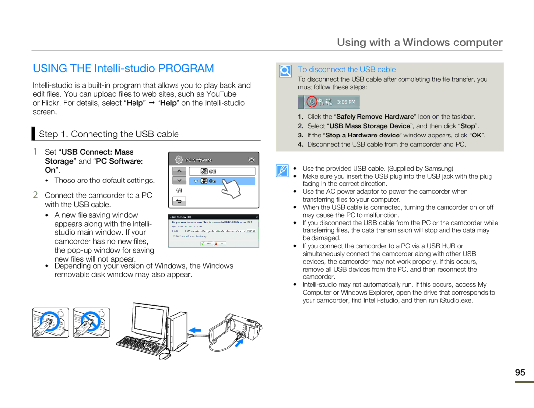 Samsung HMX-H320BN/HMX-H320SN/HMX-H320RN/HMX-H320UN Using with a Windows computer, Using the Intelli-studio Program 