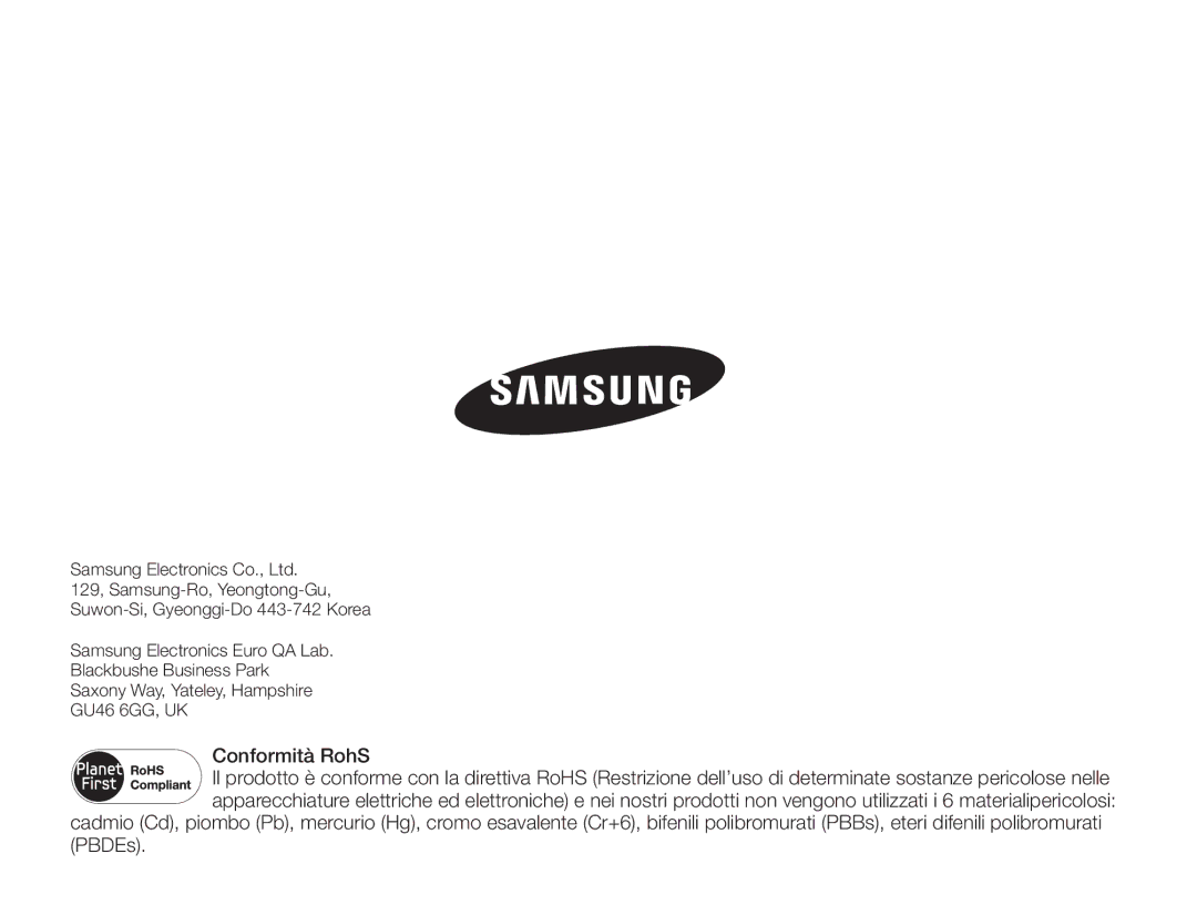 Samsung HMX-H400BP/XIL, HMX-H400BP/EDC manual Conformità RohS 