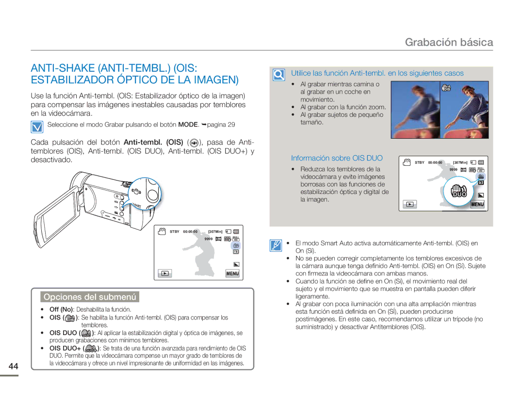 Samsung HMX-H400BP/EDC, HMX-H400BP/XIL manual Anti-Shake Anti-Tembl. Ois, Estabilizador Óptico DE LA Imagen 