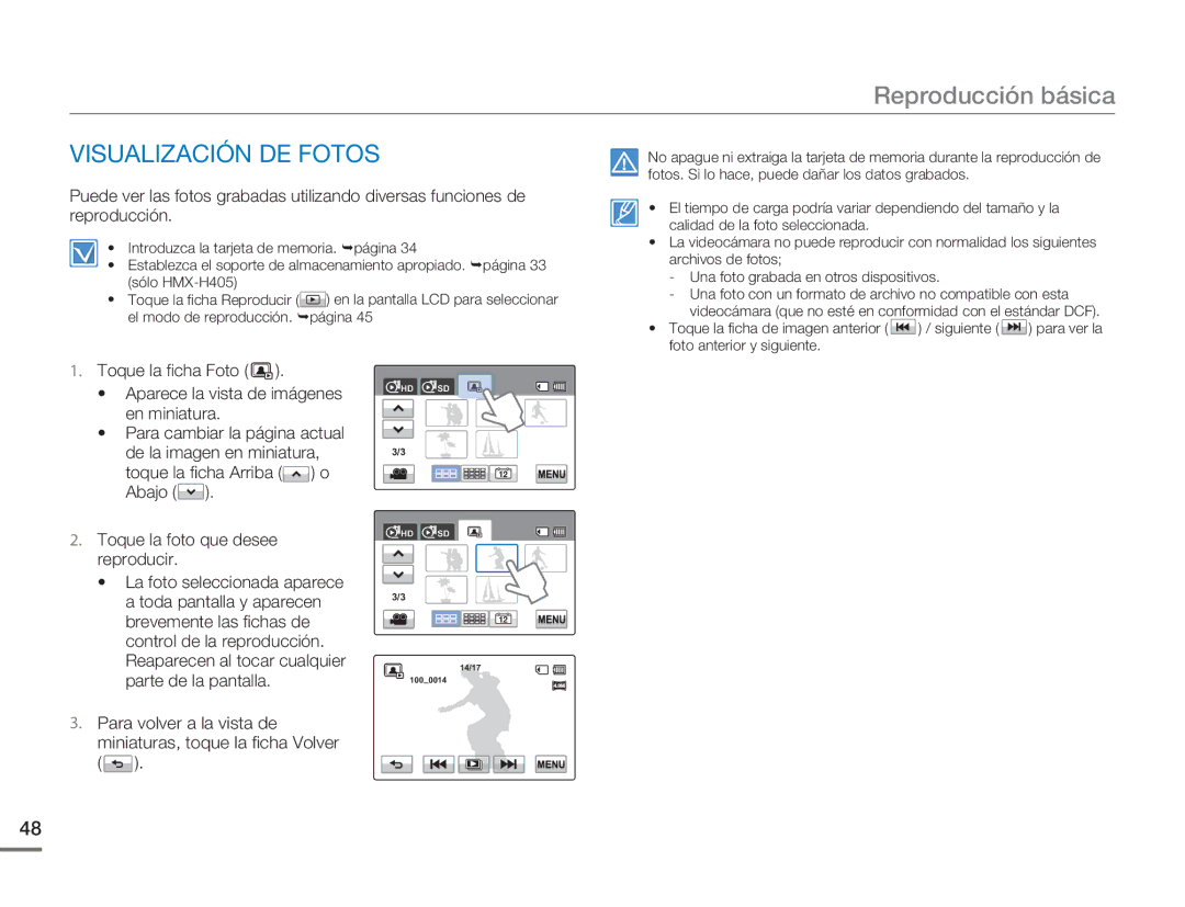 Samsung HMX-H400BP/EDC, HMX-H400BP/XIL manual Visualización DE Fotos 