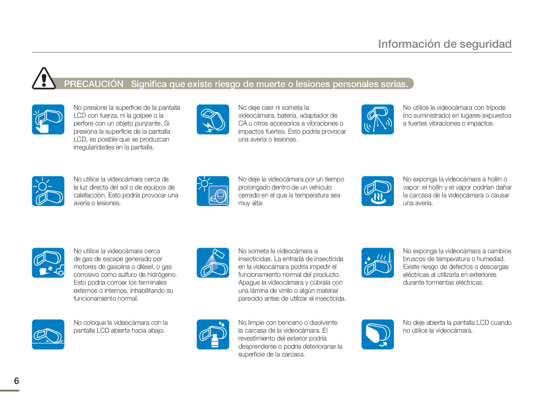 Samsung HMX-H400BP/EDC, HMX-H400BP/XIL manual Información de seguridad 