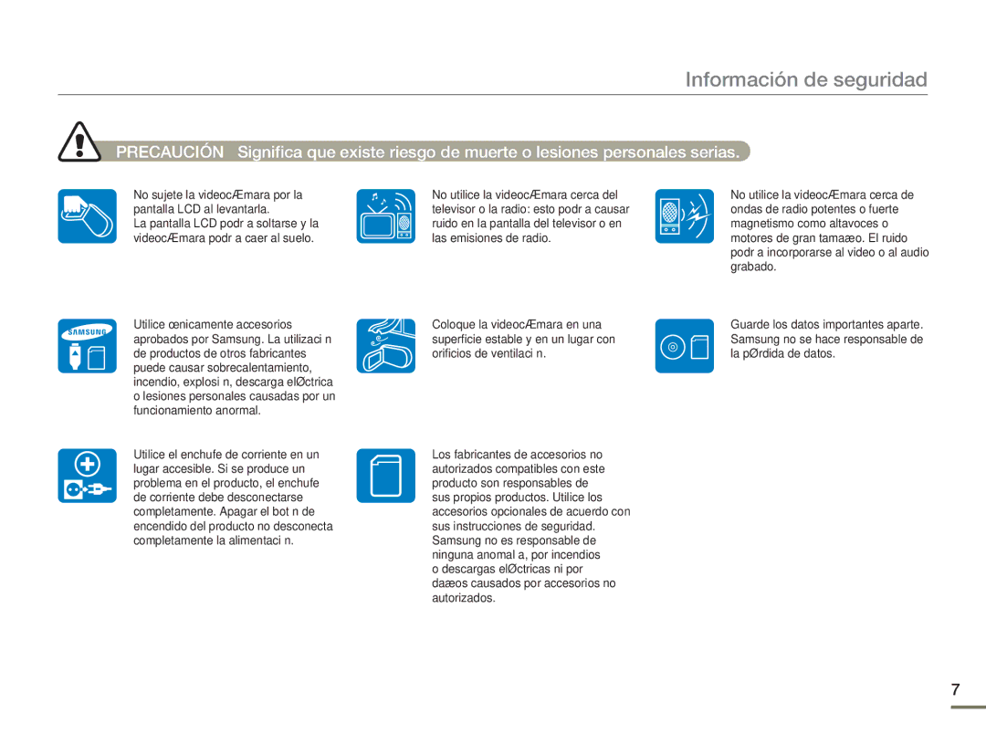 Samsung HMX-H400BP/XIL, HMX-H400BP/EDC manual Información de seguridad 