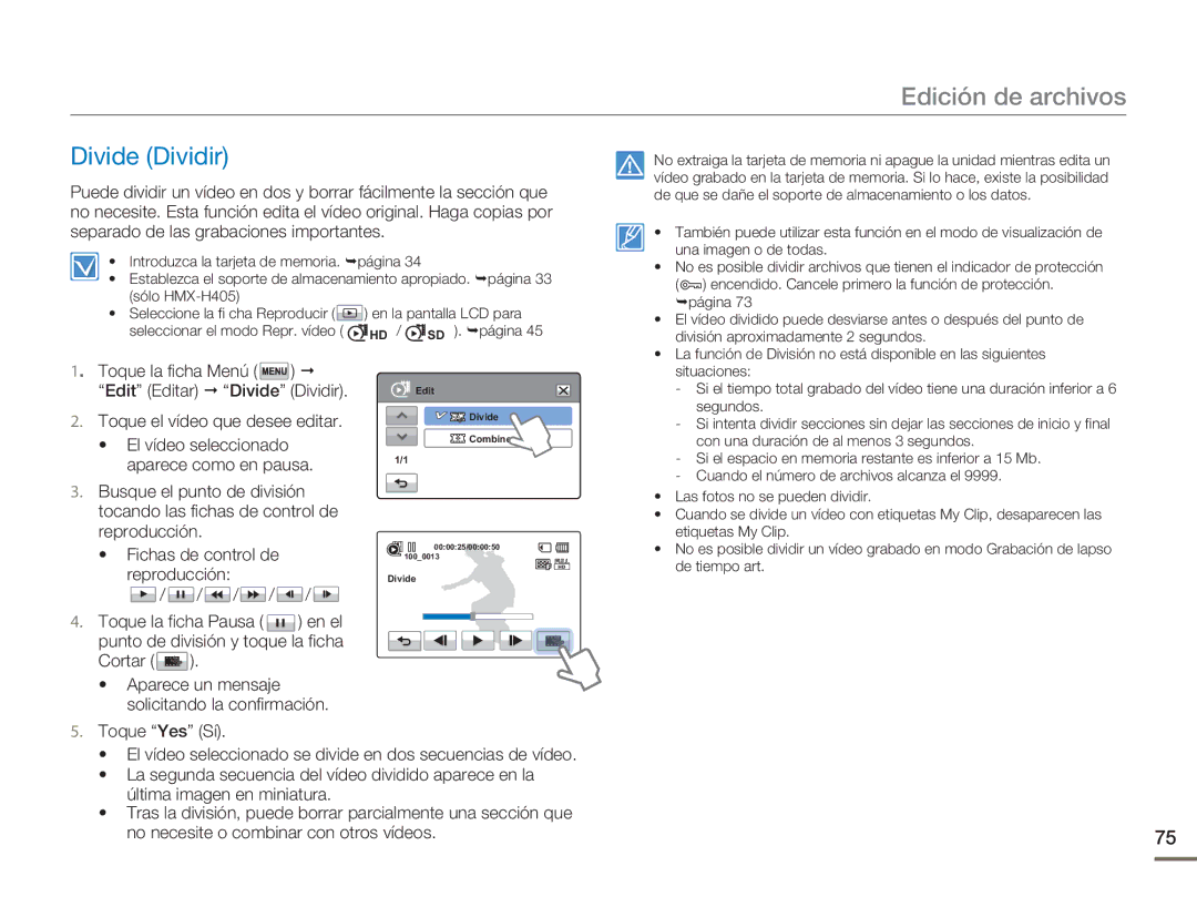 Samsung HMX-H400BP/XIL, HMX-H400BP/EDC manual Divide Dividir 