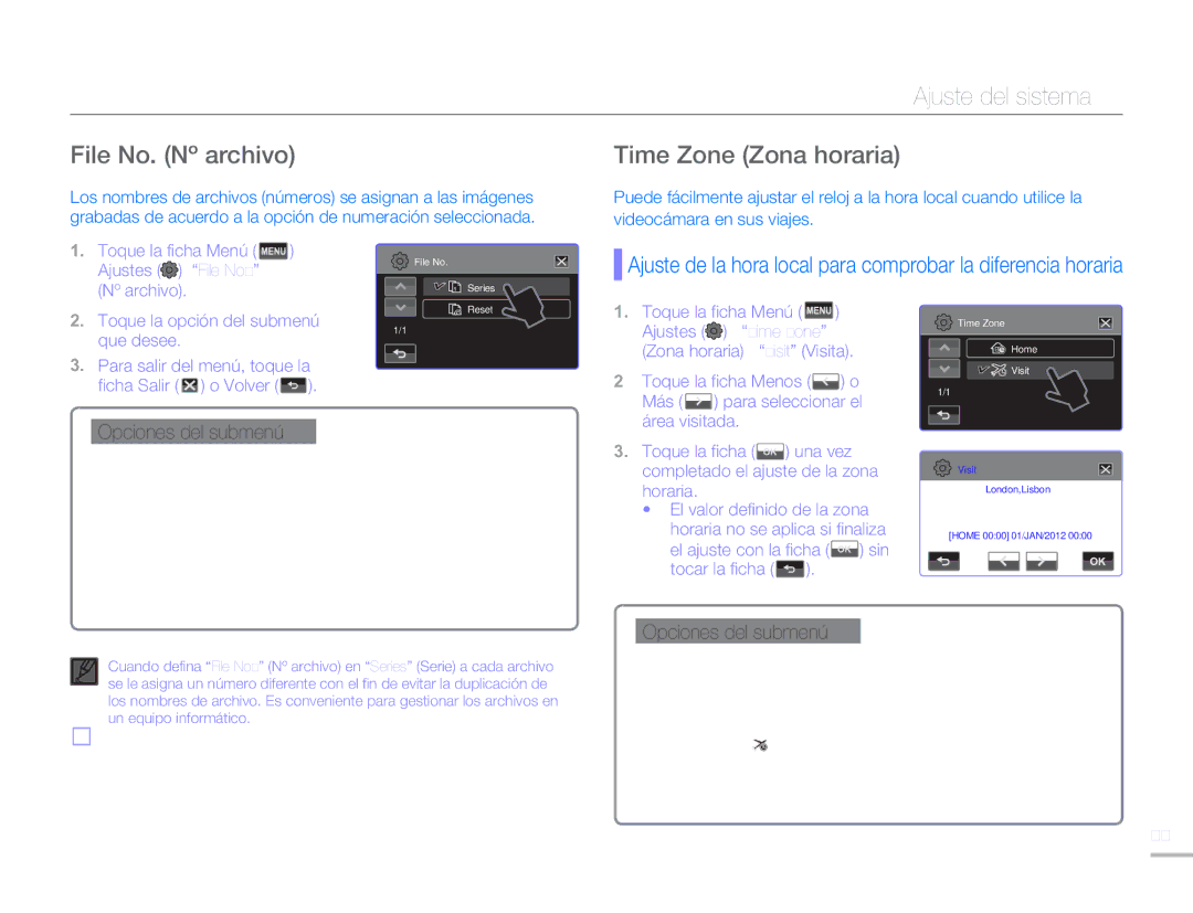 Samsung HMX-H400BP/XIL, HMX-H400BP/EDC manual File No. Nº archivo, Time Zone Zona horaria 