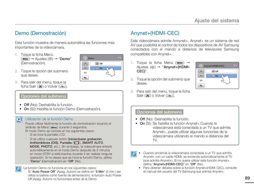 Samsung HMX-H400BP/XIL, HMX-H400BP/EDC manual Demo Demostración, Anynet+HDMI-CEC 