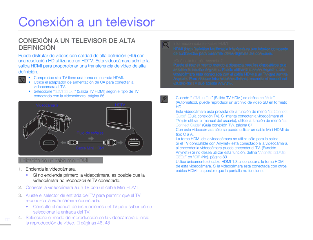 Samsung HMX-H400BP/EDC, HMX-H400BP/XIL manual Conexión a un televisor, Conexión a UN Televisor DE Alta Definición 