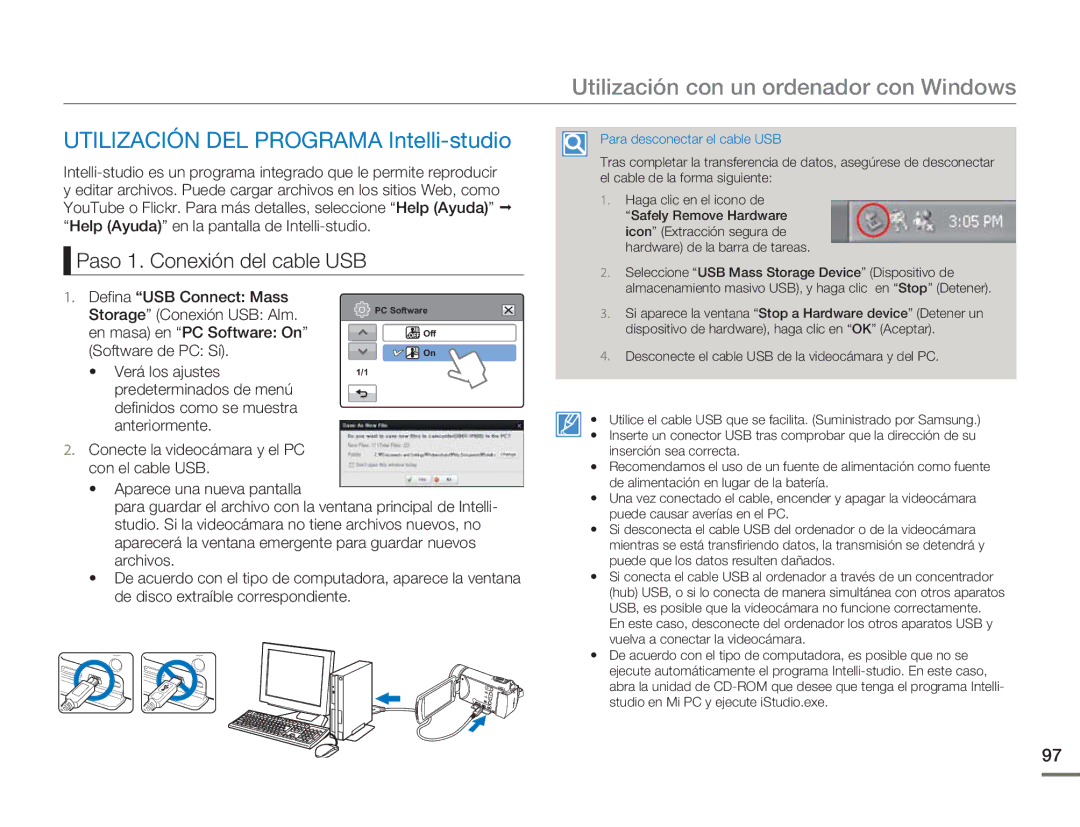 Samsung HMX-H400BP/XIL, HMX-H400BP/EDC Utilización con un ordenador con Windows, Utilización DEL Programa Intelli-studio 