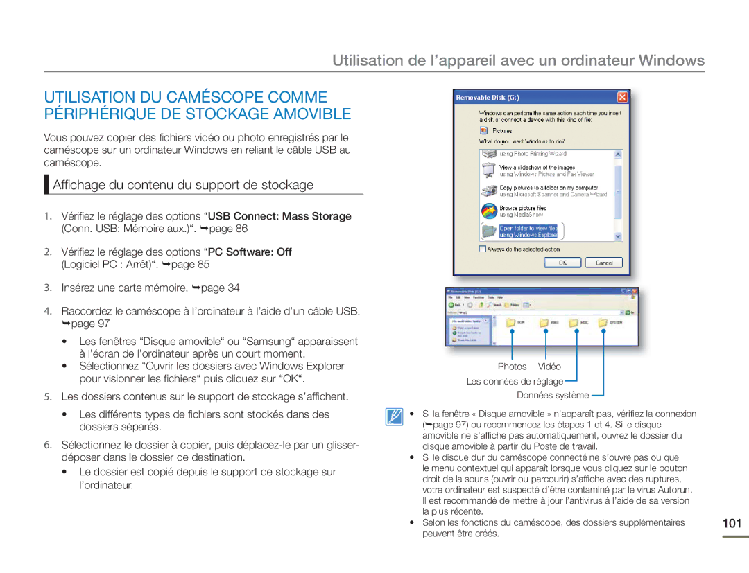 Samsung HMX-H400BP/EDC manual Affichage du contenu du support de stockage 