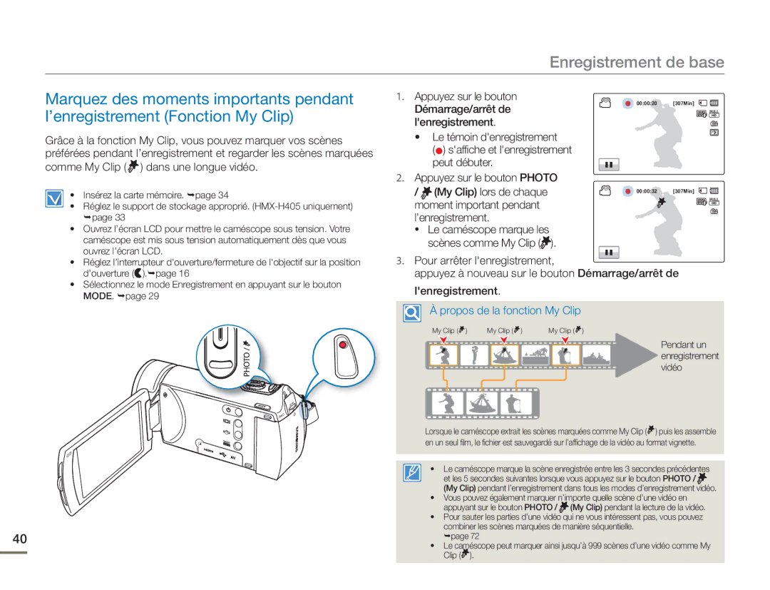 Samsung HMX-H400BP/EDC manual Propos de la fonction My Clip 