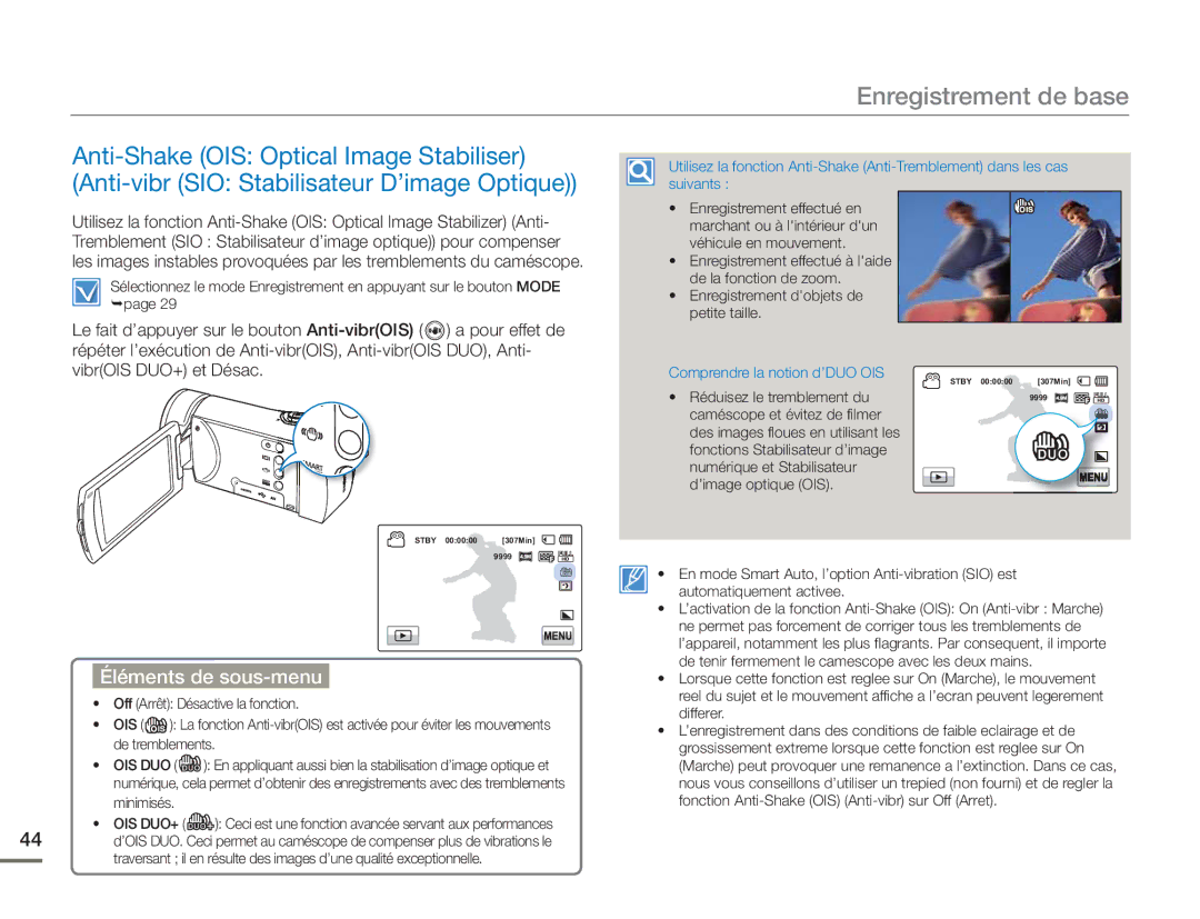 Samsung HMX-H400BP/EDC manual Comprendre la notion d’DUO OIS 