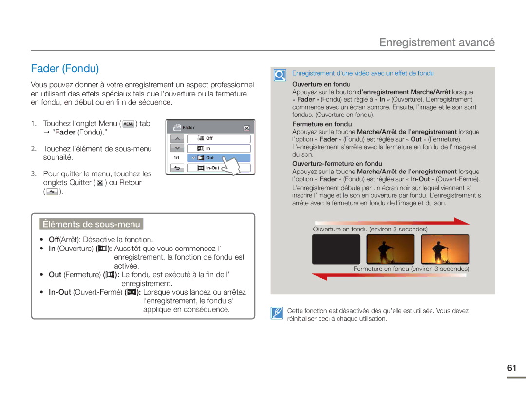 Samsung HMX-H400BP/EDC manual Fader Fondu 